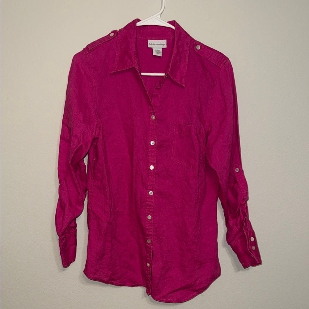 Soft Surroundings Fuchsia 100% Linen Blouse - Medium. BB